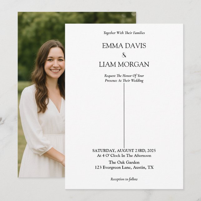 Simple Modern Wedding Invitation with Couple Photo (Front/Back)