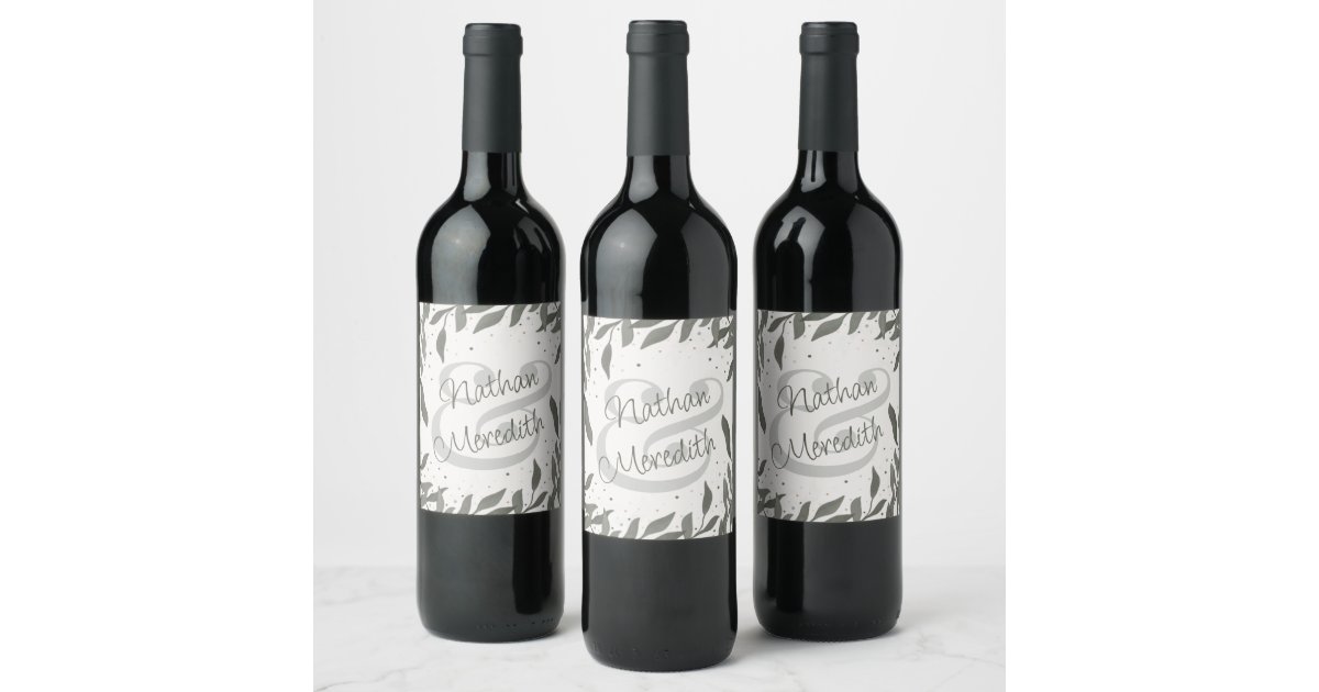 Simple Modern Wedding Leaves Custom Inspirivity Wine Label