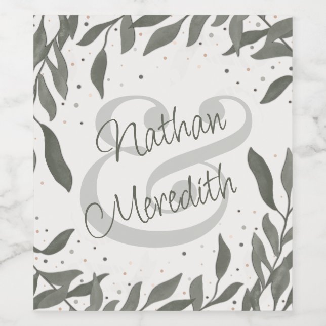 Simple Modern Wedding Leaves Custom Inspirivity Wine Label