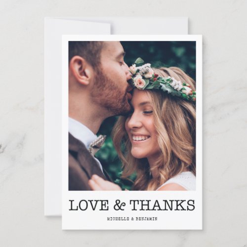 Simple Modern Wedding Love and Thanks Photo Card