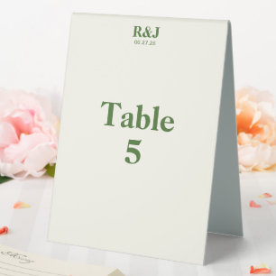 Simple Modern Wedding Monogram Table Number Card Tent
