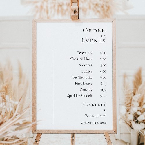 Simple Modern Wedding Order Of Events Sign