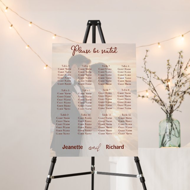 Simple Modern Wedding Party Seating Chart  Foam Board (In Situ (Stand))