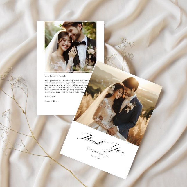 Simple Modern Wedding Photo Chic Script Thank You Card (Creator Uploaded)