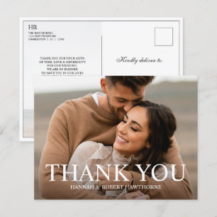 Simple Modern Wedding Photo Elegant Thank You Postcard