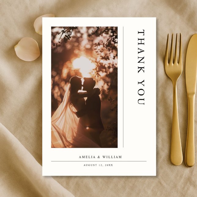 Simple Modern Wedding Photo Minimalist Thank You Card (Creator Uploaded)