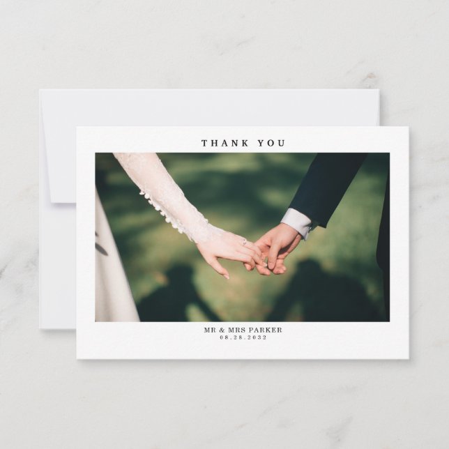 Simple Modern wedding photo Thank You Card (Front)