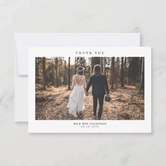 Simple Modern Wedding Photo Thank You Card | Zazzle