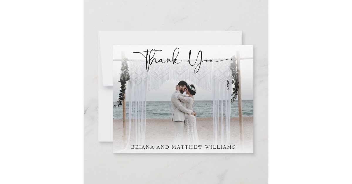 Simple Modern Wedding Photo Thank You Card | Zazzle