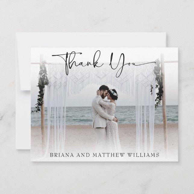Simple Modern Wedding Photo Thank You Card (Front)