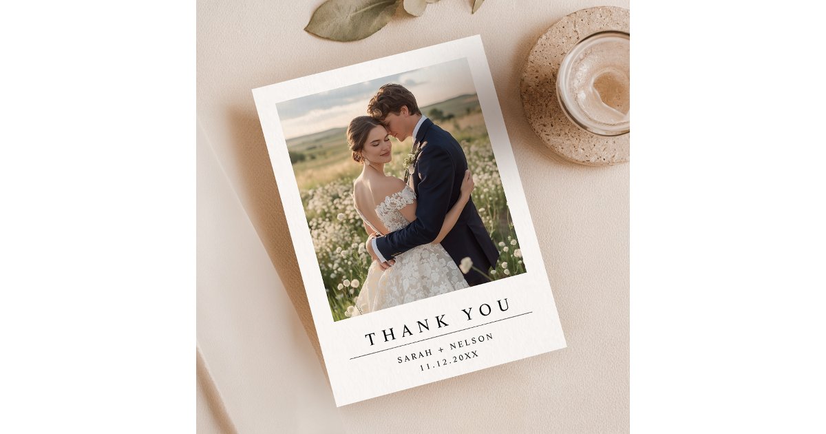 Simple Modern Wedding Photo Thank You Card | Zazzle