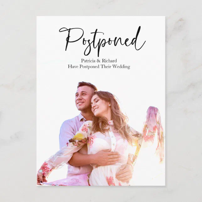 Simple Modern Wedding Postponed Announcement Postcard | Zazzle