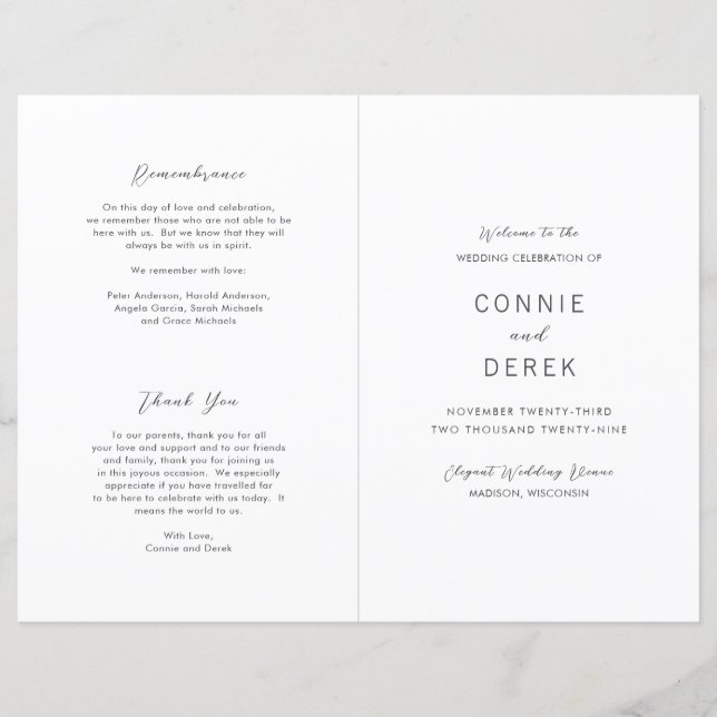 Simple Modern Wedding Program (Front)