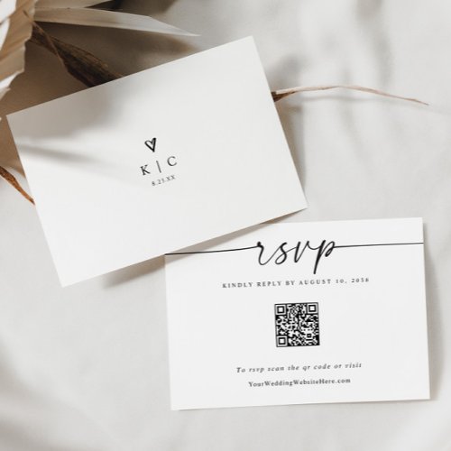 Simple Modern Wedding QR Code Heart RSVP Card