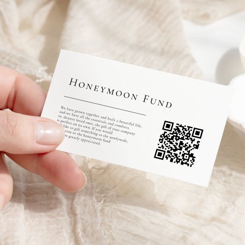 Simple Modern Wedding QR Code Honeymoon Fund Enclosure Card