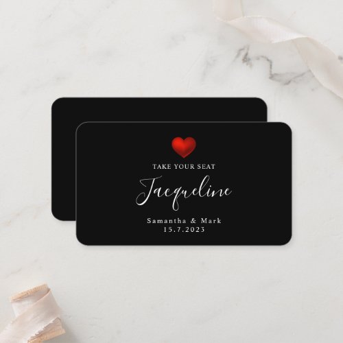 Simple Modern Wedding Red Heart Flat Place Card