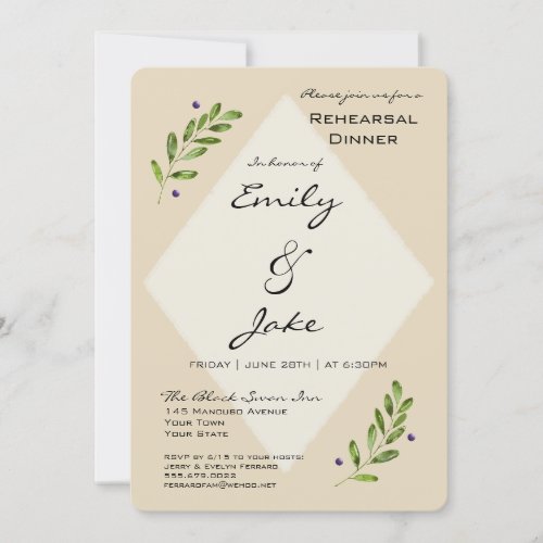 Simple Modern Wedding Rehearsal Dinner Invitation