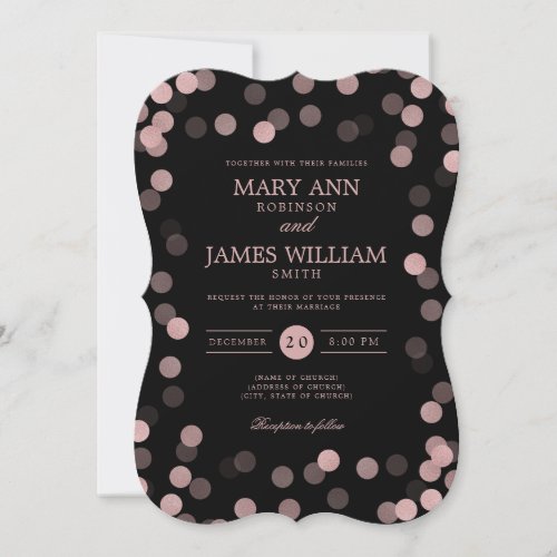 Simple Modern Wedding Rose Gold Black Confetti Invitation