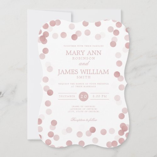 Simple Modern Wedding Rose Gold Confetti  Invitation