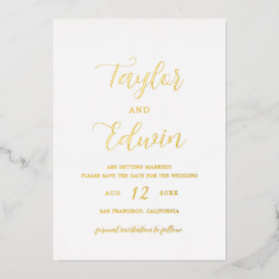 Simple Modern Wedding Save The Date Gold Foil Invitation