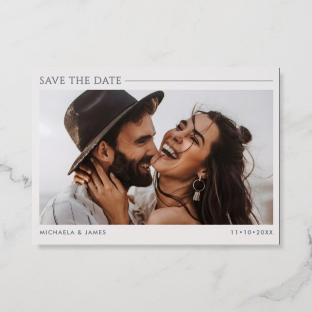 Simple Modern Wedding Save The Date Letterpress Photo Cards (Front)