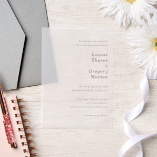 Simple Modern Wedding Save the Date Vellum Invitations