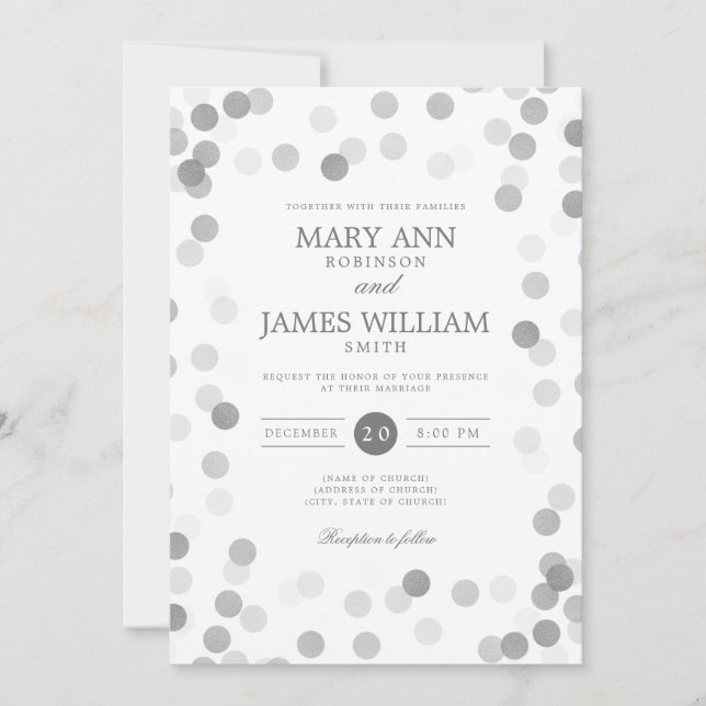 Simple Modern Wedding Silver Confetti  Invitation (Front)