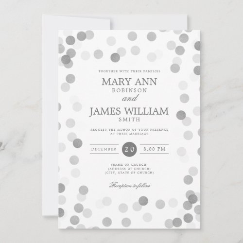 Simple Modern Wedding Silver Confetti  Invitation
