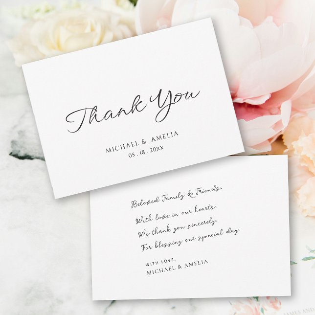 Simple Modern  Wedding Thank You Card (Modern  Black and white Watercolor Wedding Thank You Card)