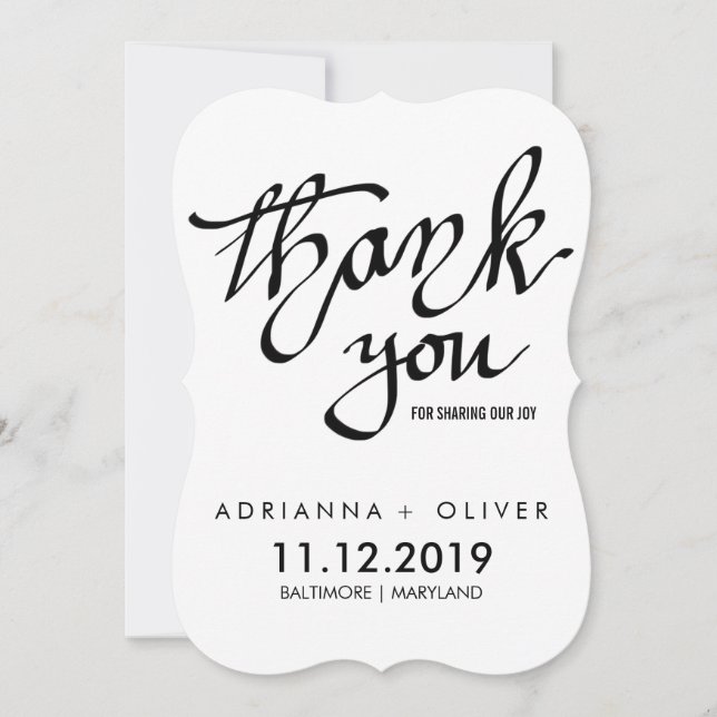 Simple Modern Wedding Thank You Typography Card (Front)