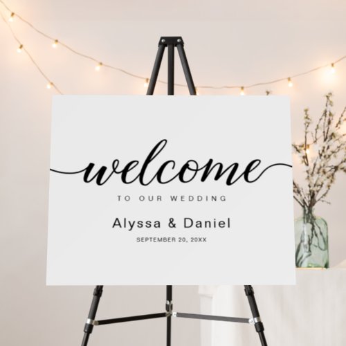 Simple Modern Welcome Script Black white wedding  Foam Board