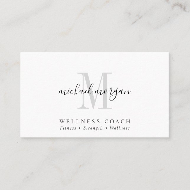 Simple Modern Wellness Coach Script Monogram Business Card (Front)