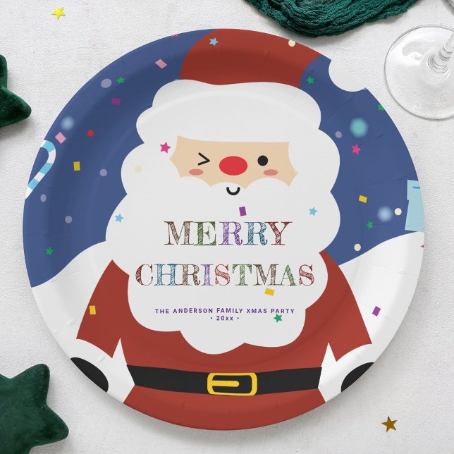 Simple Modern Whimsical Cute Santa Christmas Party Paper Plates (Creator Uploaded)