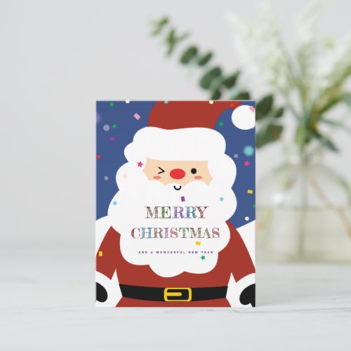 Simple Modern Whimsical Cute Santa Merry Christmas Holiday Card
