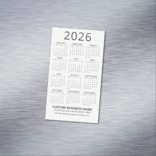 Simple Modern White 2026 Calendar Business Card Magnet
