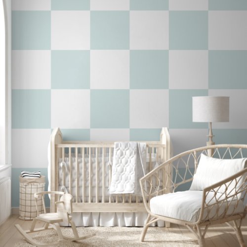 Simple Modern White and Aqua Checkerboard Pattern Wallpaper