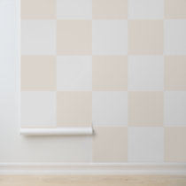 Simple Modern White and Cream Checkerboard Pattern Wallpaper