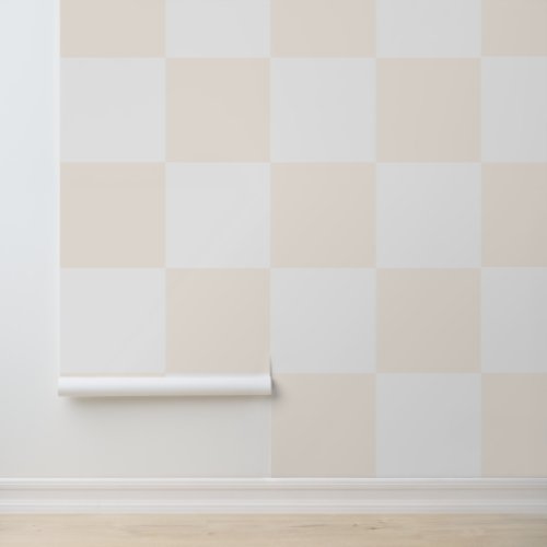 Simple Modern White and Cream Checkerboard Pattern Wallpaper