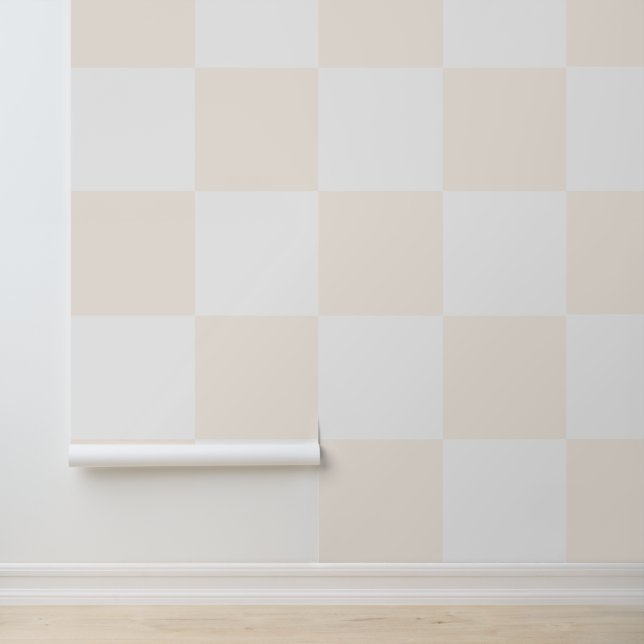 Simple Modern White and Cream Checkerboard Pattern Wallpaper (Application)