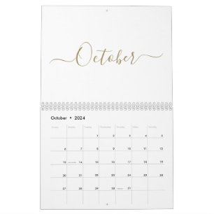 Simple modern white and gold script month custom calendar