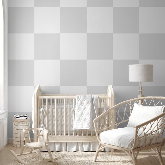 Simple Modern White and Gray Checkerboard Pattern Wallpaper (Kids)