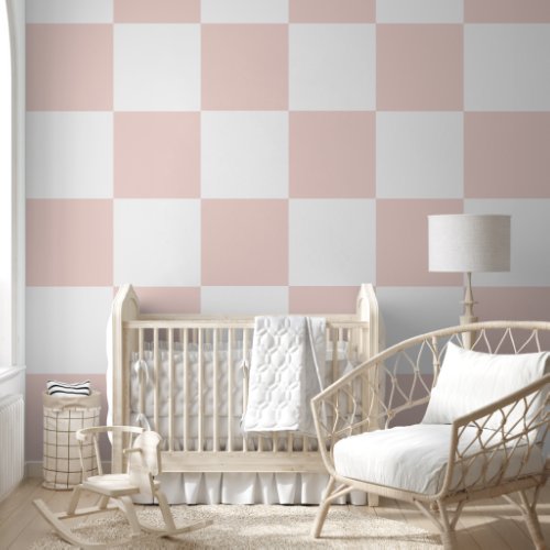 Simple Modern White and Rose Checkerboard Pattern Wallpaper
