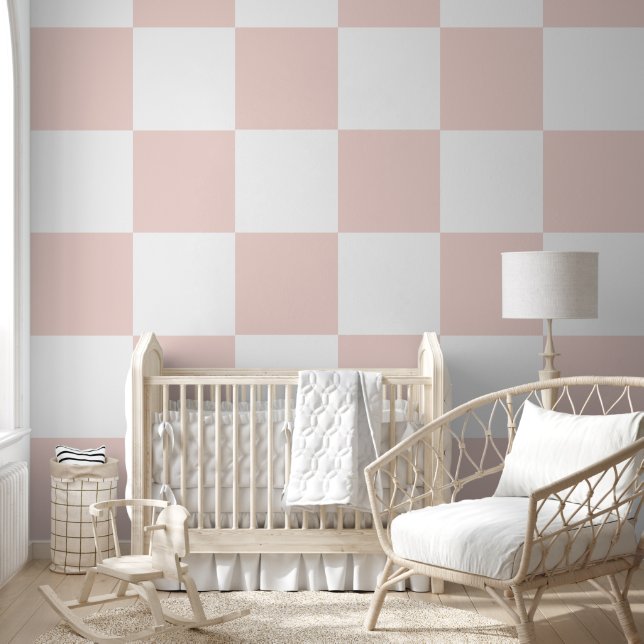 Simple Modern White and Rose Checkerboard Pattern Wallpaper (Kids)