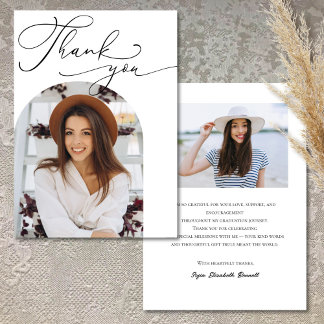 Simple Modern White Arch Photo Graduation Thank You Card