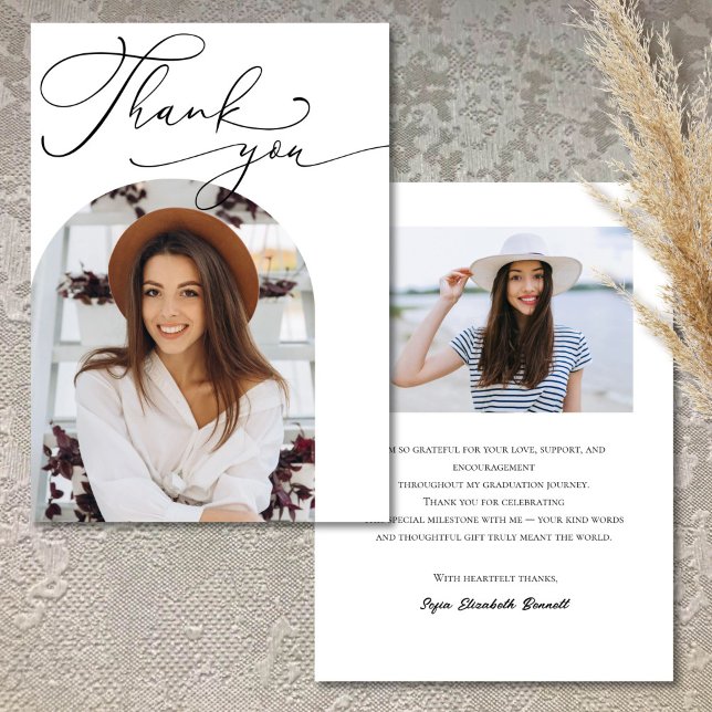 Simple Modern White Arch Photo Graduation  Thank You Card (Creator Uploaded)