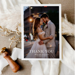 simple modern white border wedding thank you card