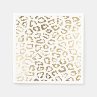 Simple modern white chic faux gold cheetah print paper napkins