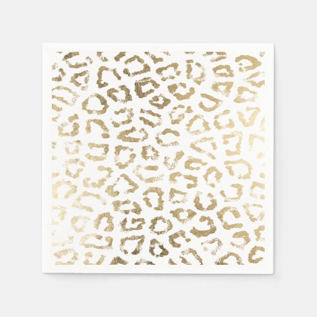Simple modern white chic faux gold cheetah print paper napkins (Front)