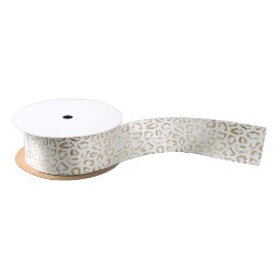Simple modern white chic faux gold cheetah print satin ribbon