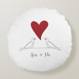Simple Modern White Dove Red Heart Couple Round Pillow